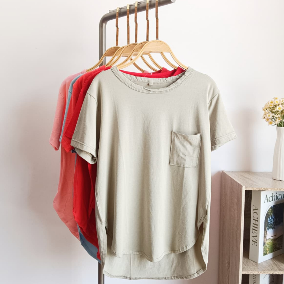 Kaos Polos Pendek Wanita / Kaos Oval Kantong Cewek / Atasan Rayon Terbaru / Cimalika