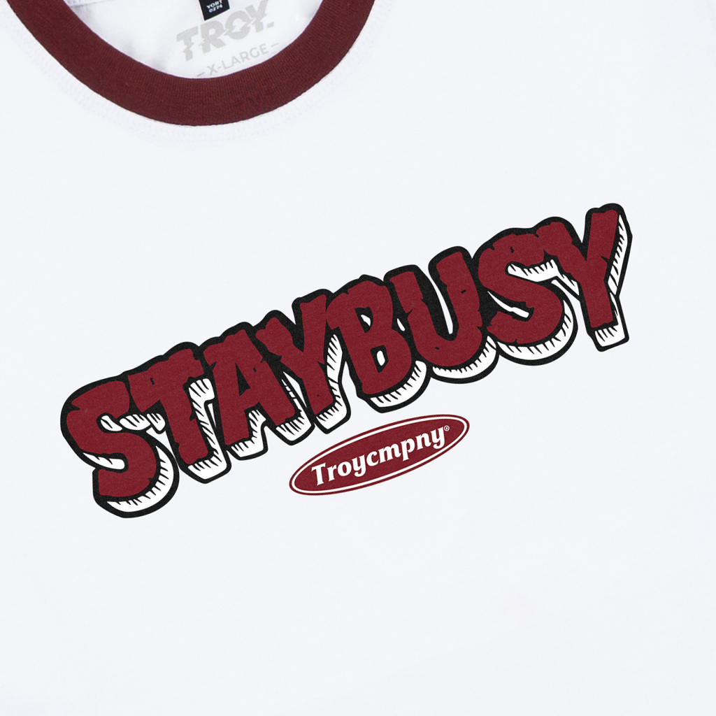 Troy Company Double Sleeve Longsleeve Tshirt White Maroon Rough - Kaos Putih Maroon Lengan Panjang DSD 3490