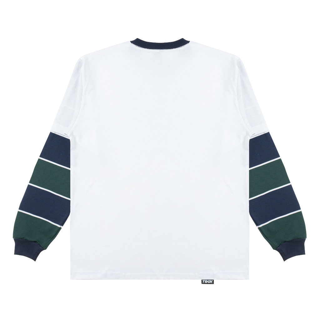 Troy Company Double Sleeve Longsleeve White Navy SRVMD - Kaos Lengan Panjang Kaos Putih DSD 3492