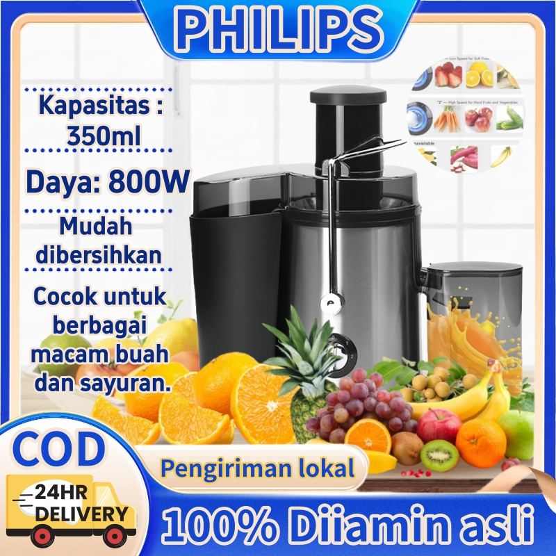 PHILIPS Ekstraktor Jus Rumah Tanpa Ampas 800w Fresh Fruit Juice Blender Multifungsi Slow Juicer