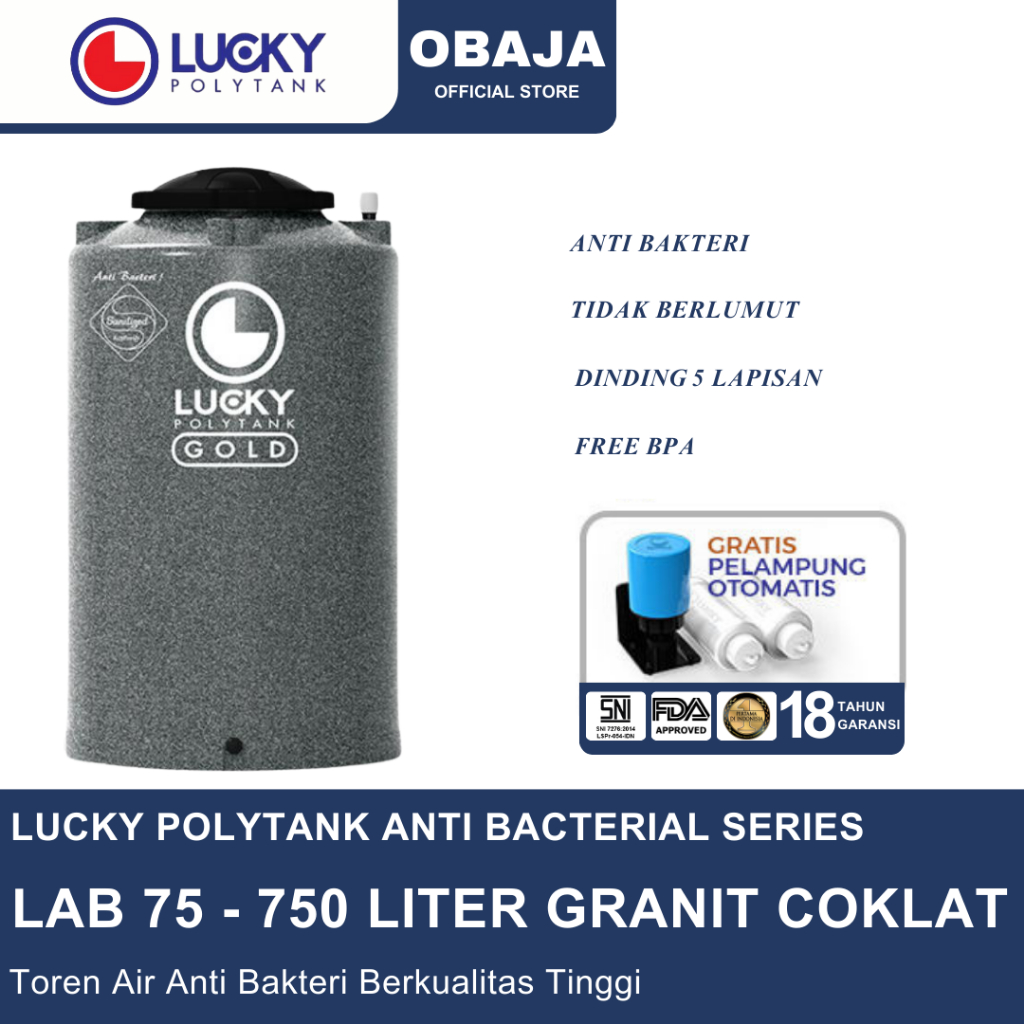 Lucky Polytank Toren Air LAB 75 Granit Coklat / Toren Air LAB 750 Liter Granit Coklat Lucky Polytank