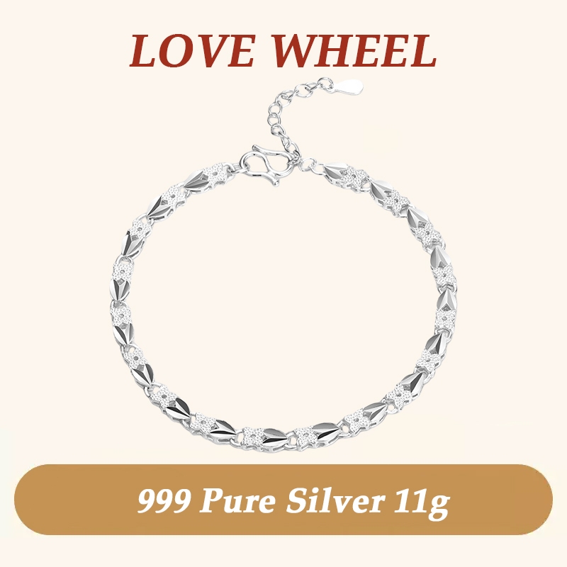 [Perak Murni 999] LOVE WHEEL | Gelang Wanita - perak murni asli 100% Desain Adjustable, Gelang Daun 