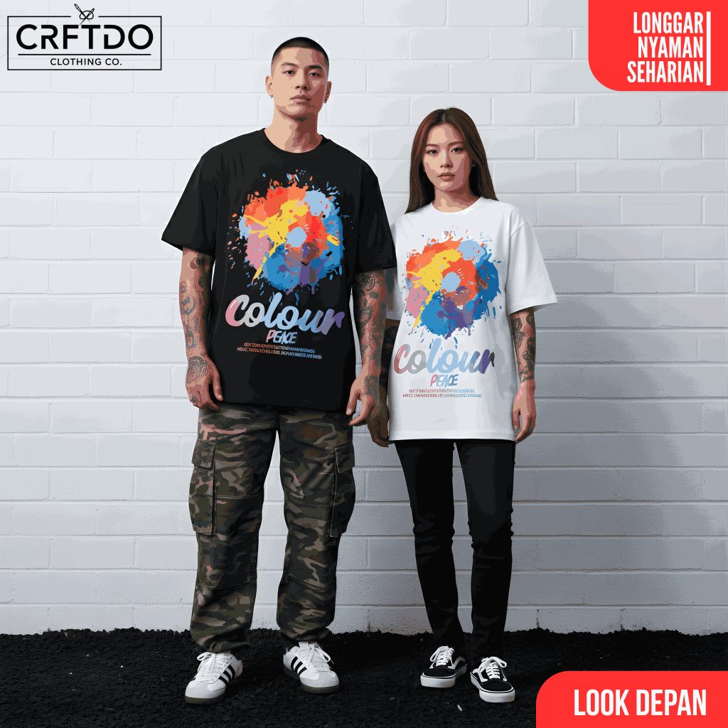 Crftdo T-shirt Oversize Original Premium Unisex | Hitam Putih Santai Maximal Stylish QQ1221 Kaos Len
