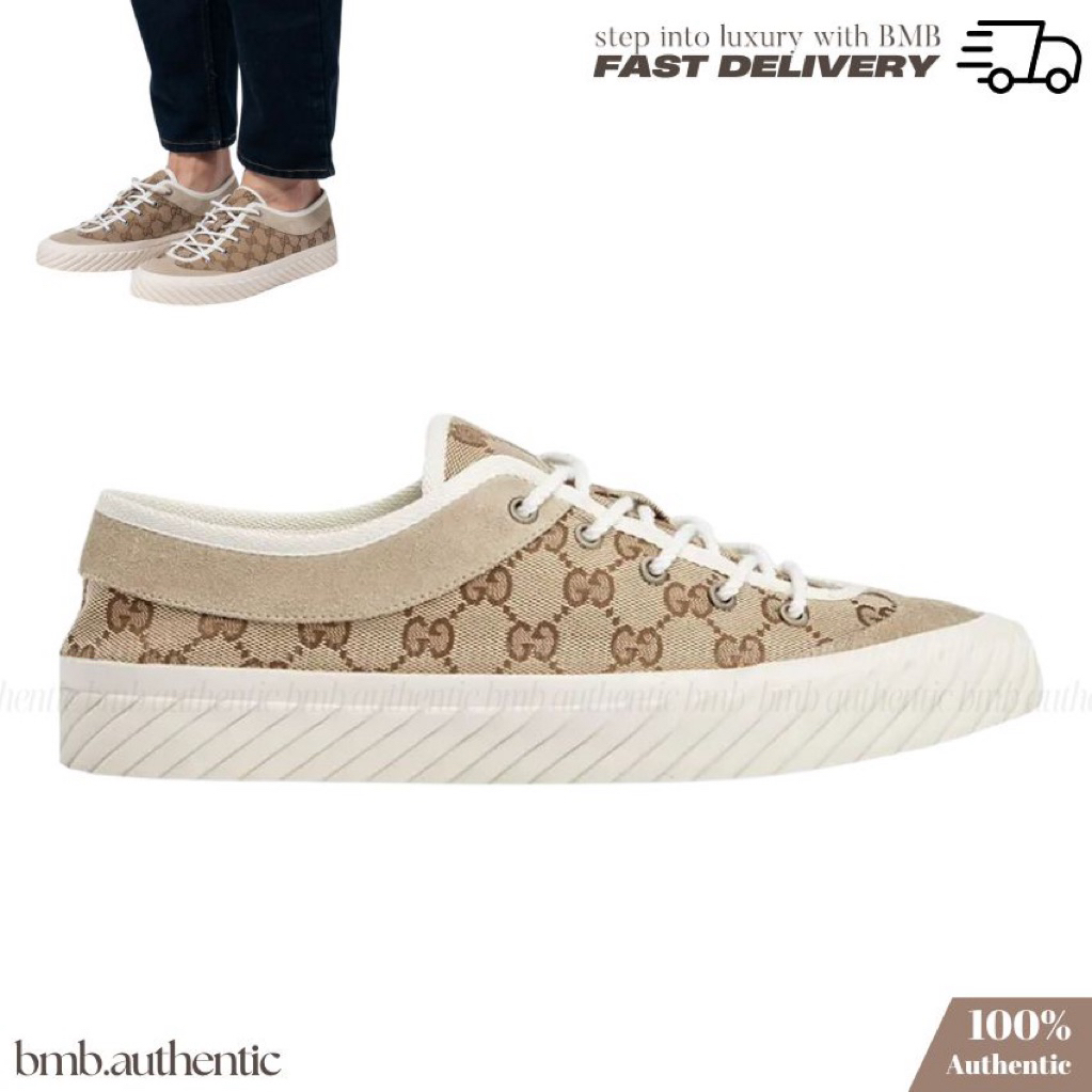 sepatu pria / sneakers pria / GG Sneakers Canvas Beige Ebony Men