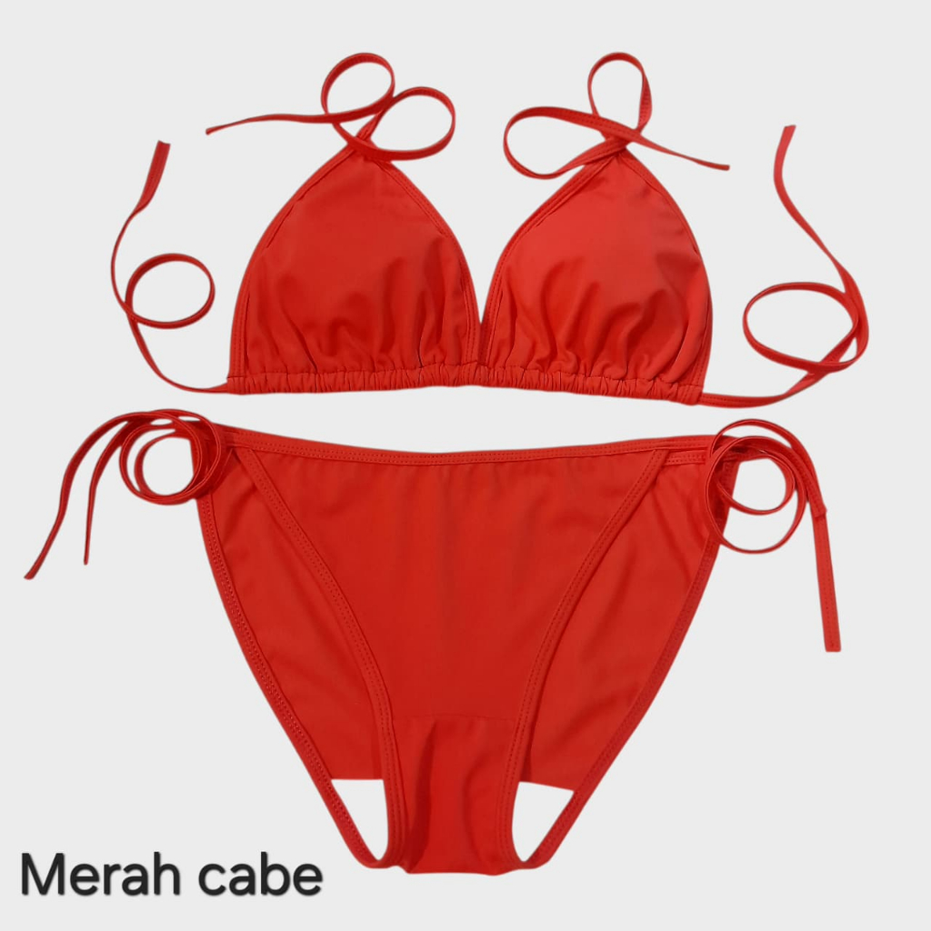 BI65 Bikini segitiga ikat bra ada spon