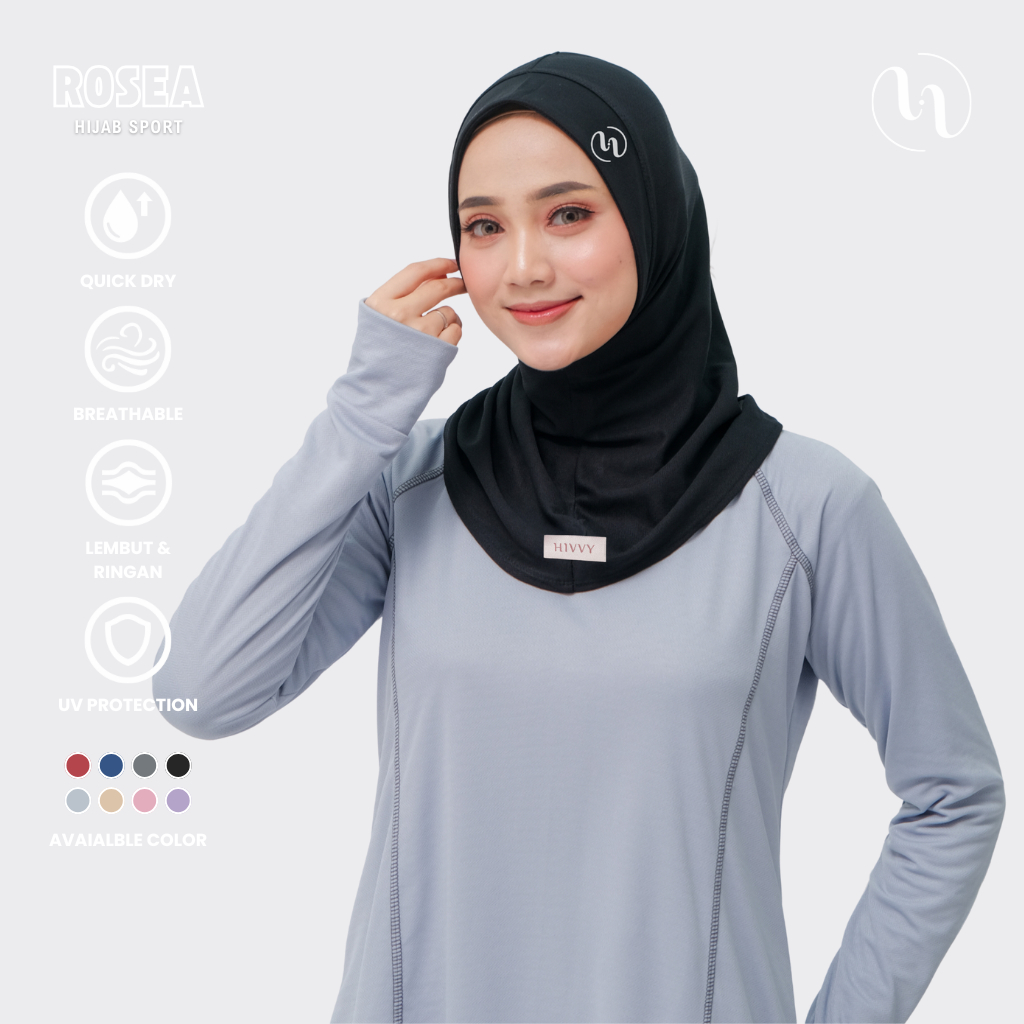 Hivvy Hijab Sport Olahraga Wanita Kerudung Sport Rosea Dry Fit Stretchy & Breathable