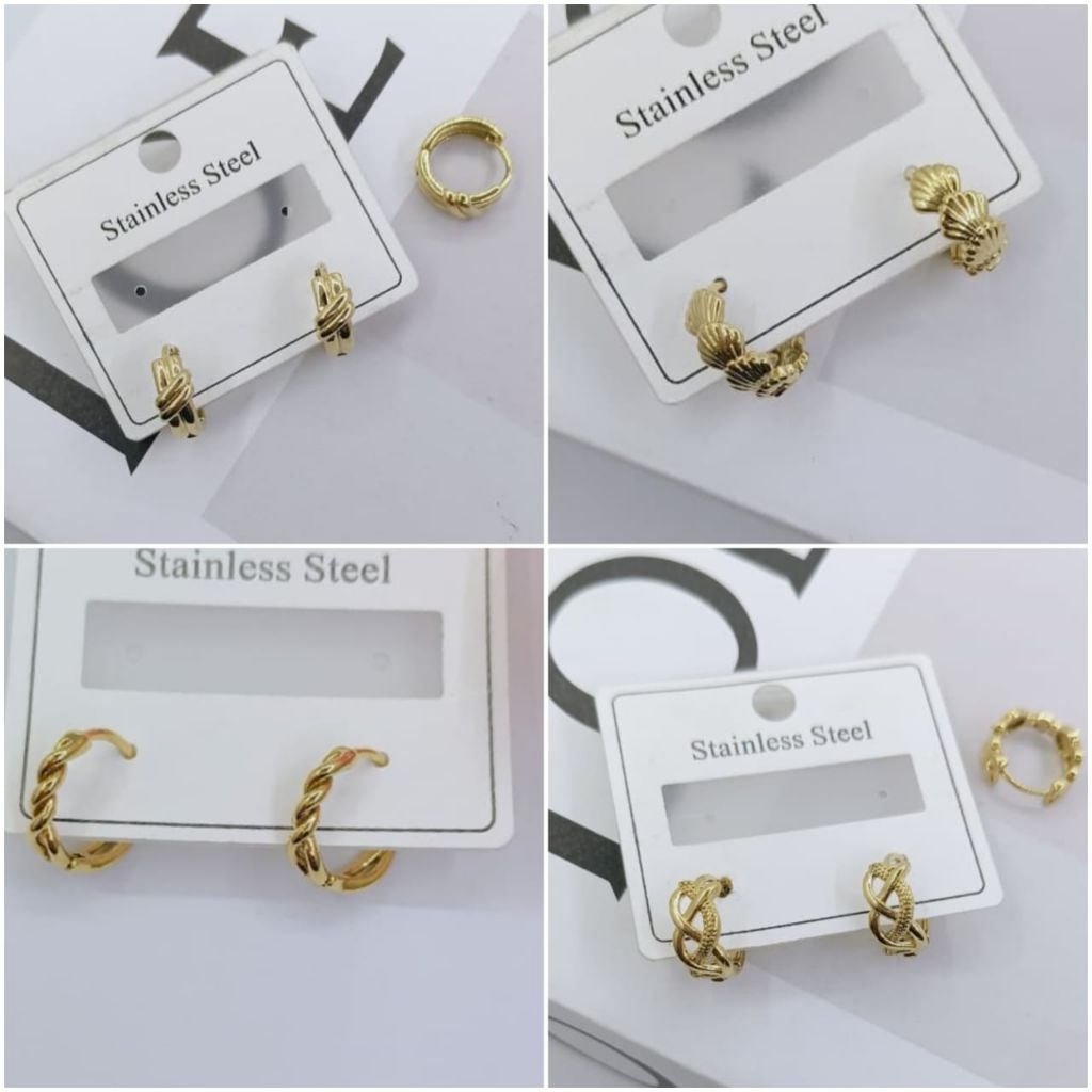 ANTING TITANIUM ASLI PERHIASAN WANITA KOREA STILL GOLD ANTING TERLARIS