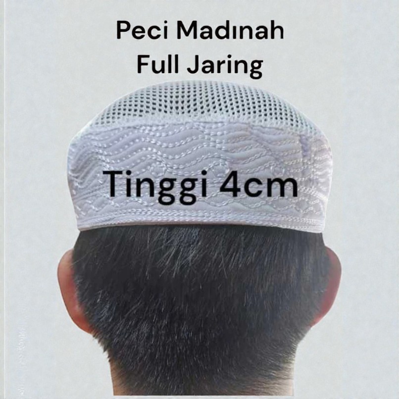 Peci Madinah Full Jaring Tinggi 4cm Pendek Kopiah haji putih