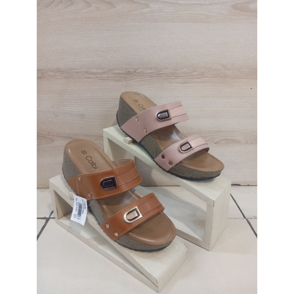 Sandal Wanita Wedges Calbi Original Artikel DJ 2633 Model Selop Hak 5 CM Size 36-40