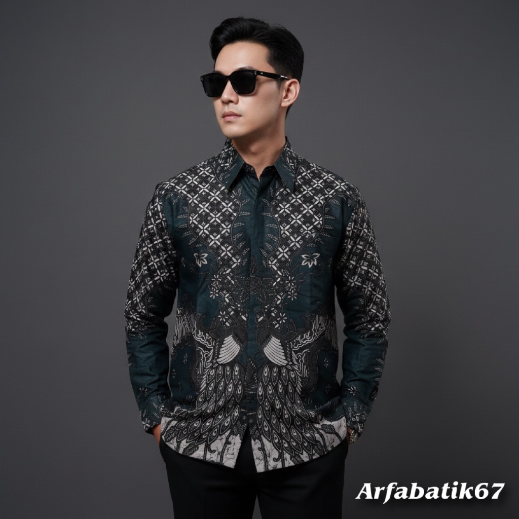 Promo Andaru Hijau Botol Kemeja Batik Pria Lengan Panjang Dan Lengan Pendek Katun Pria Premium Lapis