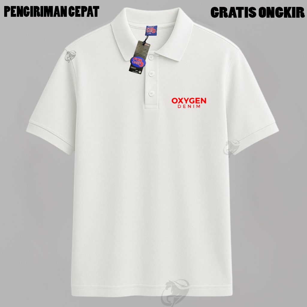 Kaos Polo Kerah Terbaru OXygen Denim Merah Bahan Tebal Tidak Bikin Gerah Kekinian Pria Wanita Korea 