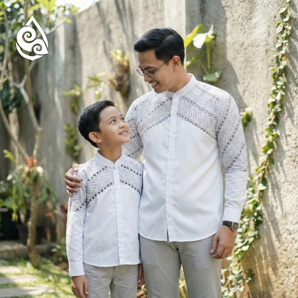 MAHADWIPA - Couple Anak Kemeja Koko Batik Pria Lengan Panjang Slimfit Katun Toyobo Import Kombinasi 