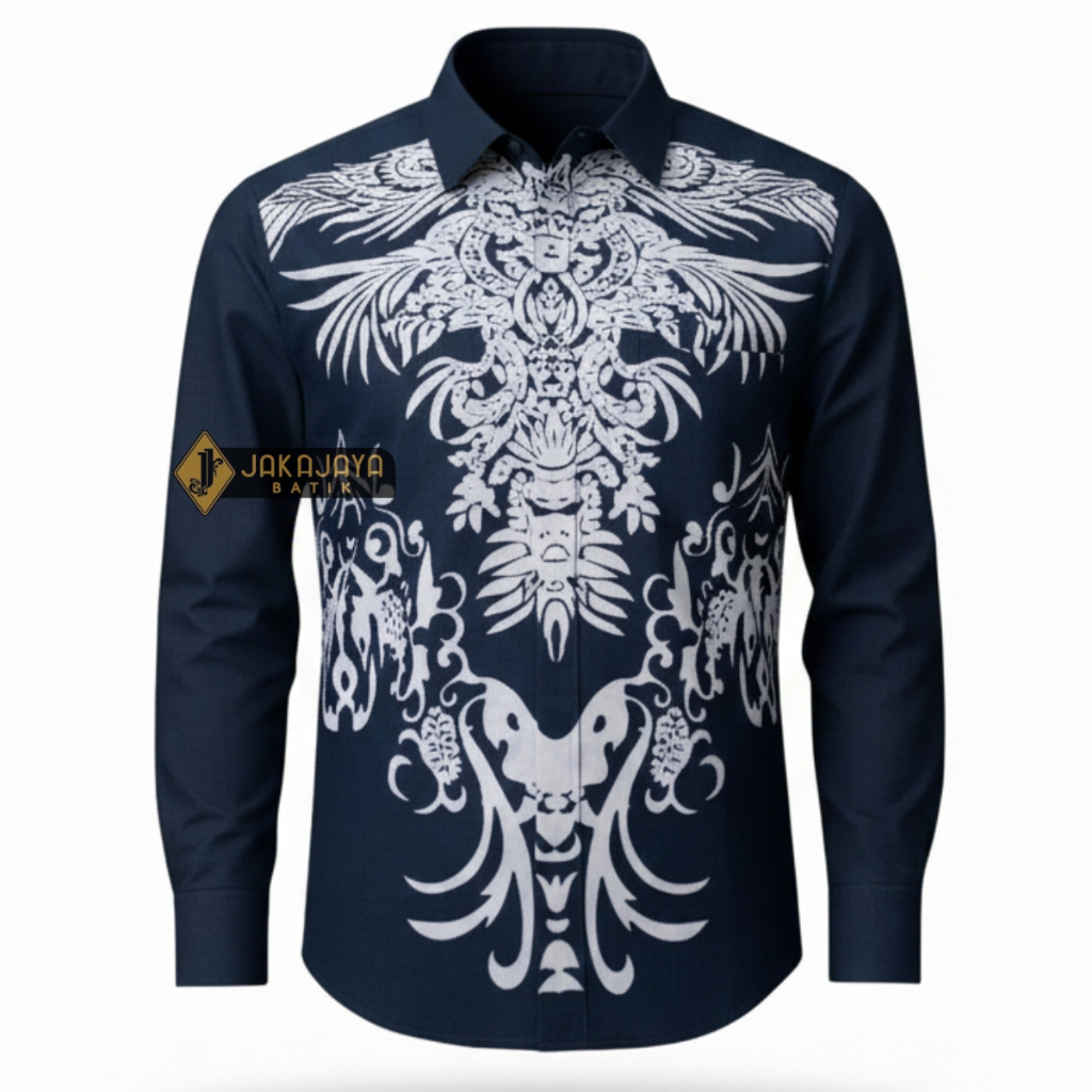 Batik Pria Warna Biru Navy Lengan Panjang Premium Kemeja Batik Cowok Kerja Batik Jakajaya BMS 74