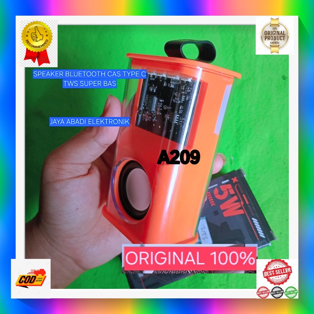 A209 SPEKER CAS SPEAKER BLUETOOTH TWS H82 ORI 100% SPEAKER TWS 5W TRANPARAN LAMPU DISCO TYPE C USB M