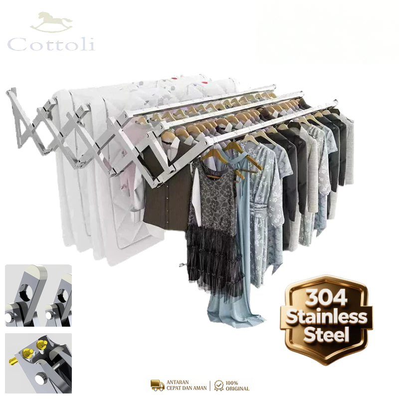 Cottoli Jemuran Dinding Lipat SUS-304 Jemuran Baju Tempel Dinding Jemuran Baju Dinding Lipat