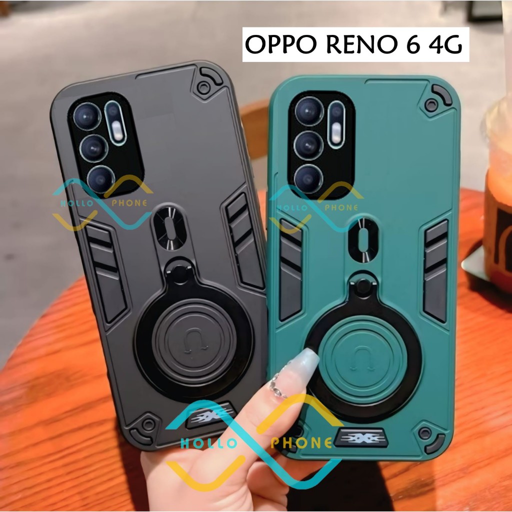 Casing Hp Untuk Oppo Reno 6 4G Case Robot Fiber Ring 360 Ring Case Pro Camera Cover Ponsel