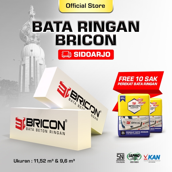 BRICON - Bata Ringan Premium SNI 1 DO 11,52 m³ Bonus Bundling Mortar 10 Sak - SIDOARJO