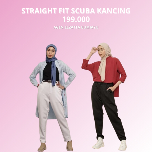 Dauky Straight Fit Scuba Kancing Celana Panjang Wanita Bahan Scuba Dauky