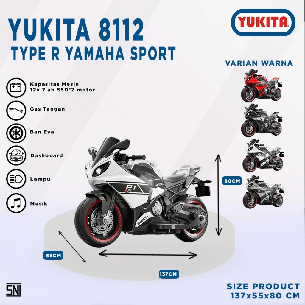 YUKITA 8112 TYPE R YAMAHA SPORT Mainan motor aki anak moge