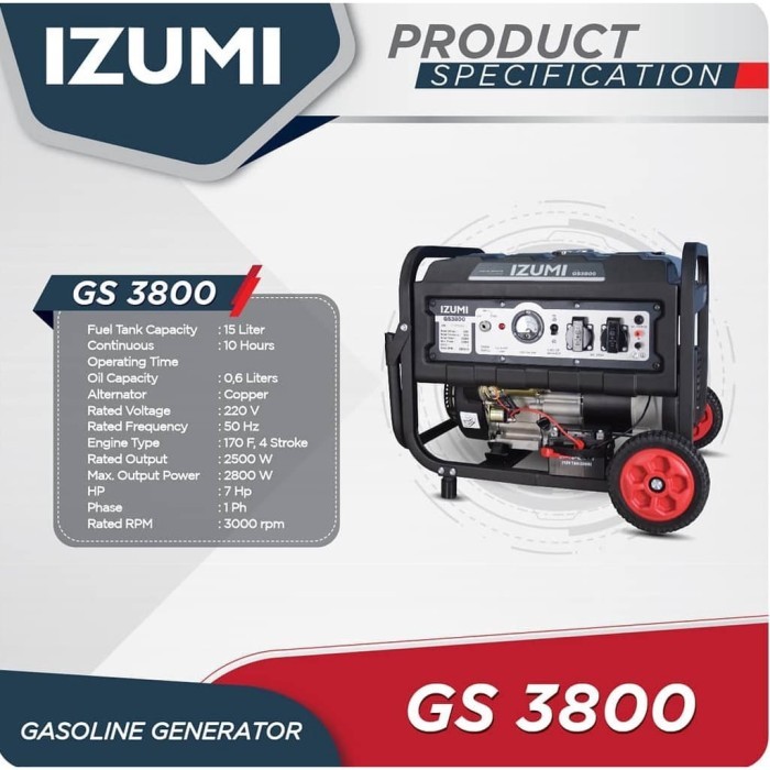 Genset IZUMI GS3800 2,5KW / IZUMI Genset Bensin 2500 watt ( Generator Listrik ) GS-3800