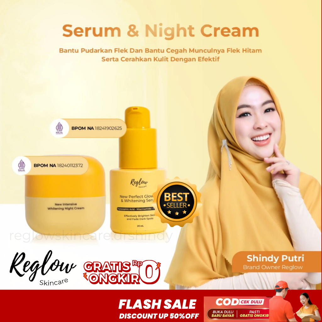 REGLOW Skincare Dokter Shindy Combo Hemat Krim Malam Serum Penghilang Flek & Bintik Hitam Mencerahka