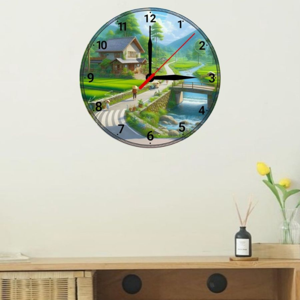 Jam Dinding Kayu Minimalis Gambar Pemandangan Alam