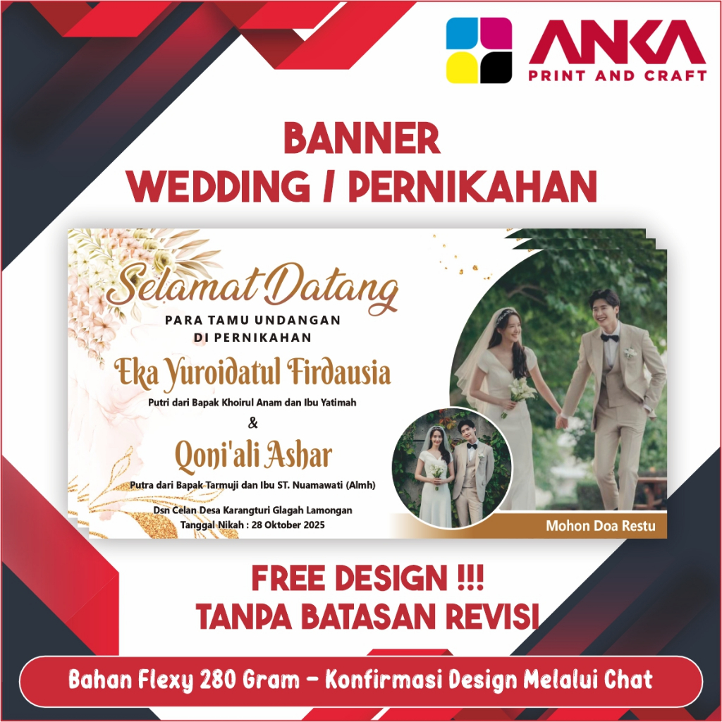 Cetak Banner / Spanduk  Pernikahan / Selamat Datang / Mohon Doa Custom Restu Free Desain
