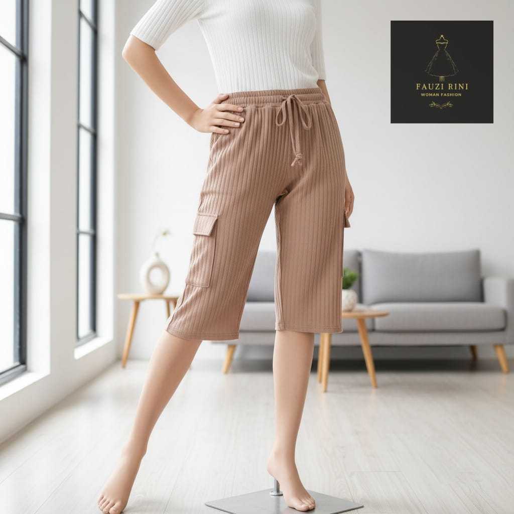 KULOT KNIT CARGO PENDEK DIBAWAH LUTUT JUMBO TALI SERUT/Celana kulot cargo variasi kancing trendy dan
