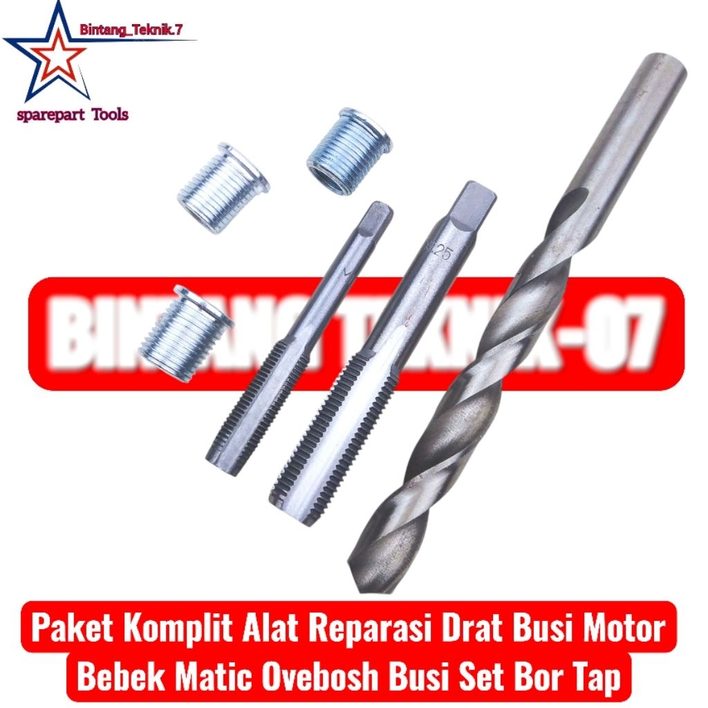 Paket Komplit Alat Reparasi Drat Busi Motor Bebek Matic Ovebosh Busi Set Bor Tap