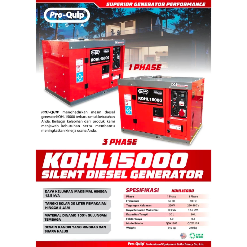 Genset Silent Diesel Pro Quip KOHL15000 - 10000 Watt