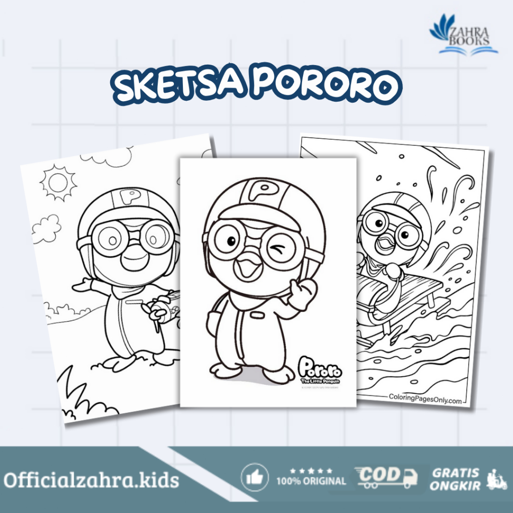 Sketsa Gambar Mewarnai Untuk Anak Paud dan TK Tema : Pororo (Isi 20 Lembar)