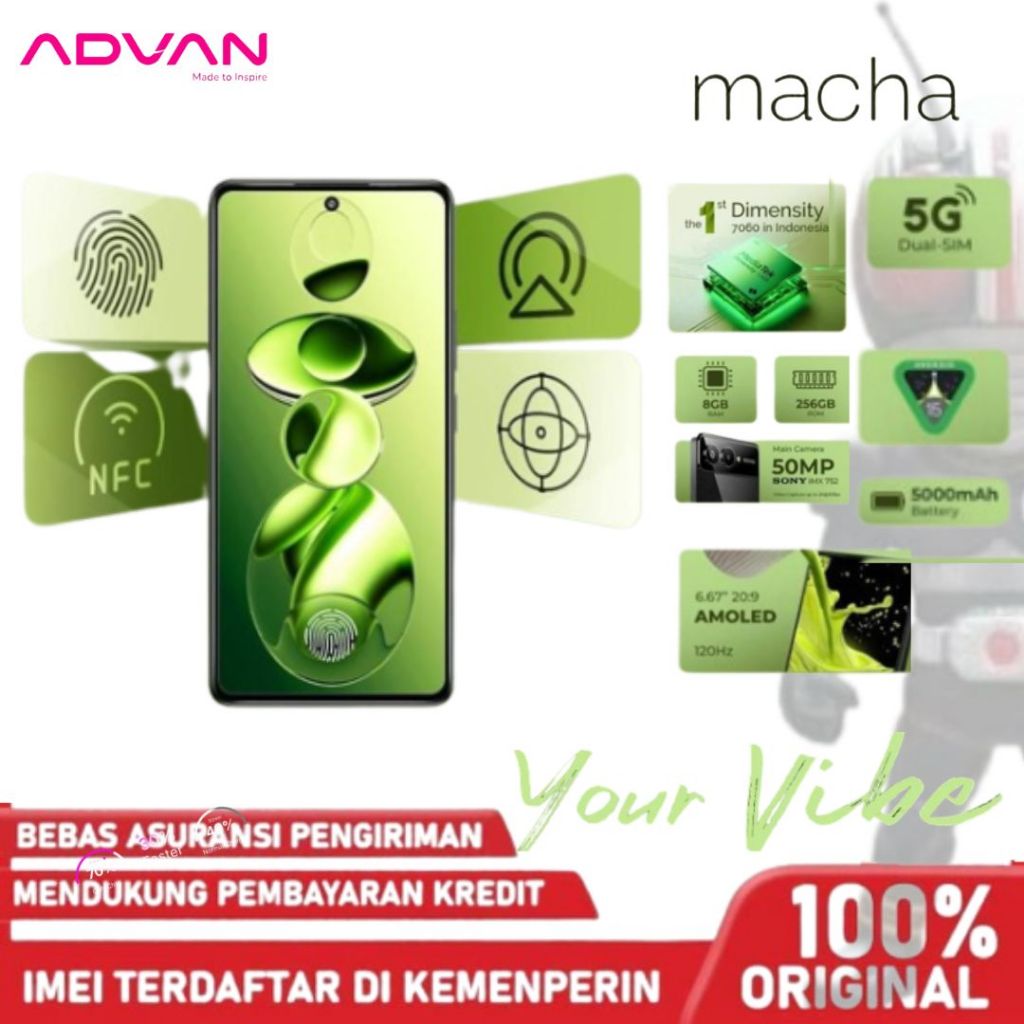 ADVAN Smartphone Macha 5G | Dimensity 7060 | AMOLED 6.67 Inch | RAM 8GB + Storage 256GB UFS 3.1 | By