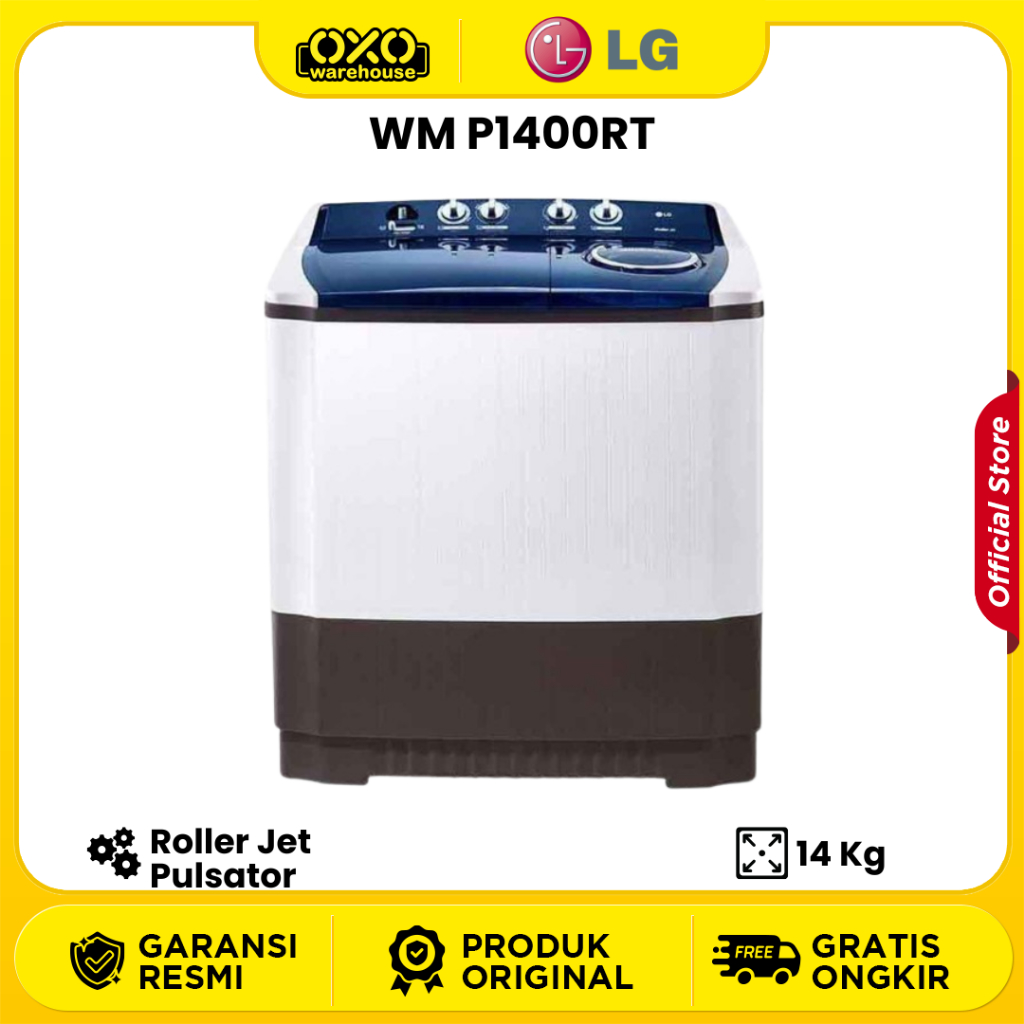 LG Mesin Cuci 2 Tabung WM P1400RT Kapasitas 14 Kg Low Watt Garansi Resmi