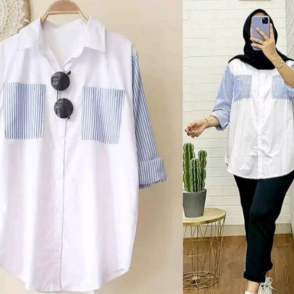 ATASAN  KOMBINASI SALUR/ BLUS KEKINIAN BAHAN KATUN TOYOBO