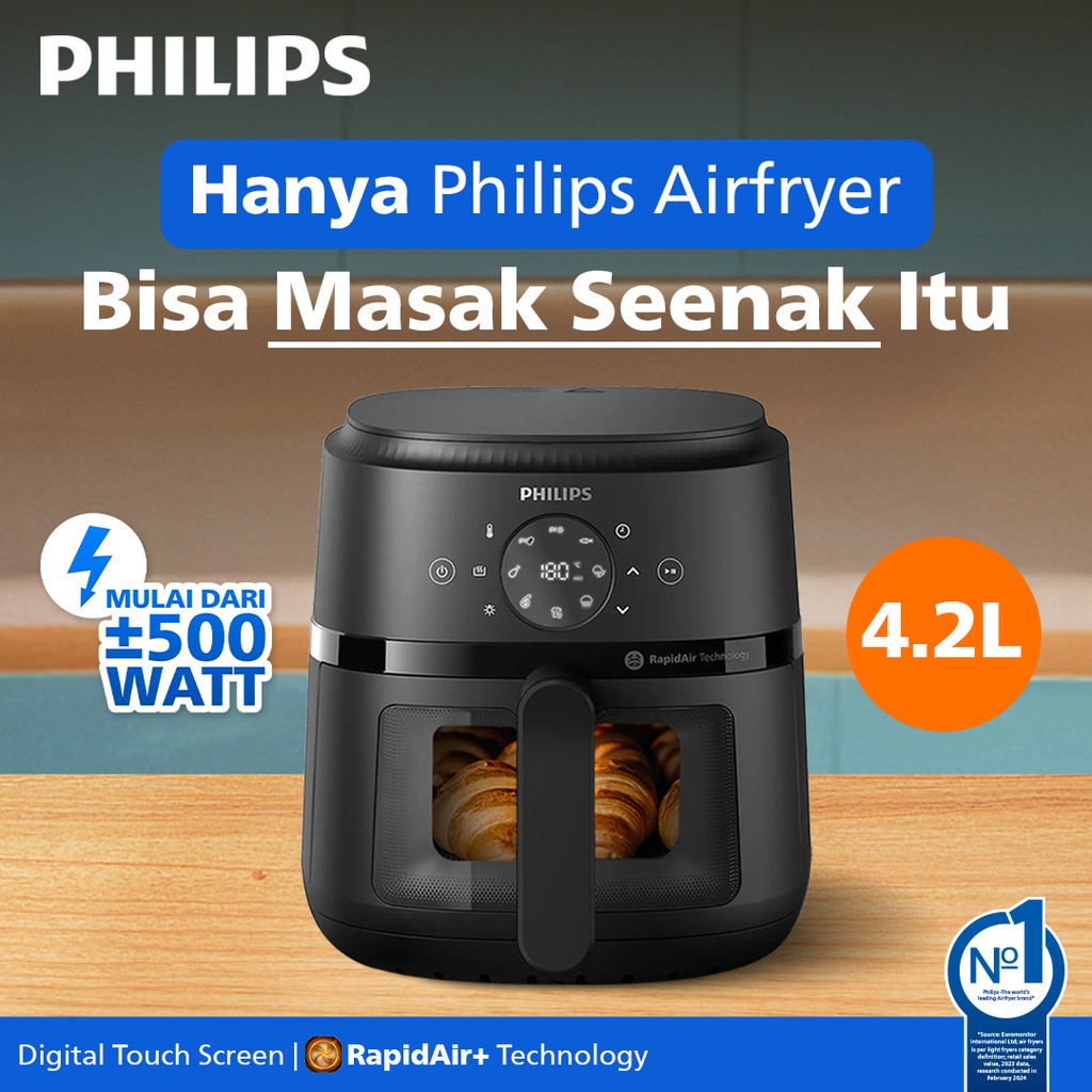BARU PHILIPS Airfryer Low Watt 500W TRANSPARAN BEST CHOICE 4.2 LNA220/00 dengan jendela transparan, 