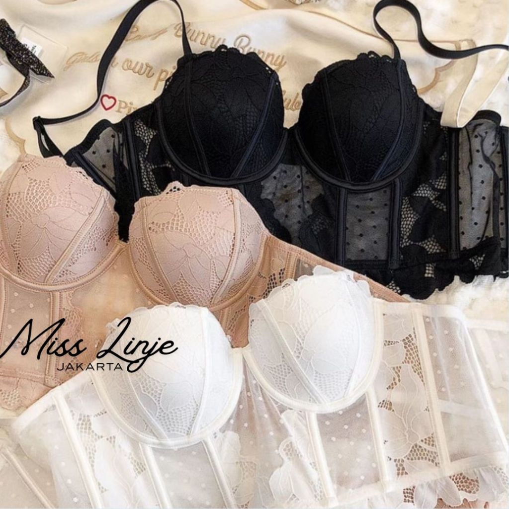 Misslinjejkt PREMIUM BIANCA SET Lingerie Korset Tanktop Bustier S-XL Bralette Lace Korea Bra BH Push