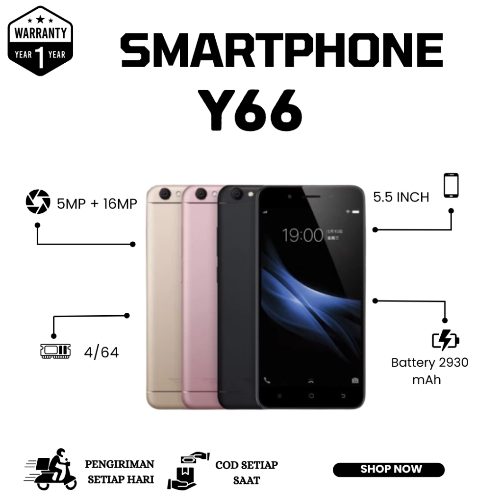 HP SMARTPHONE Y66 RAM 4/64 GB BATERAI 2930 MAH LAYAR 5.5 INCH