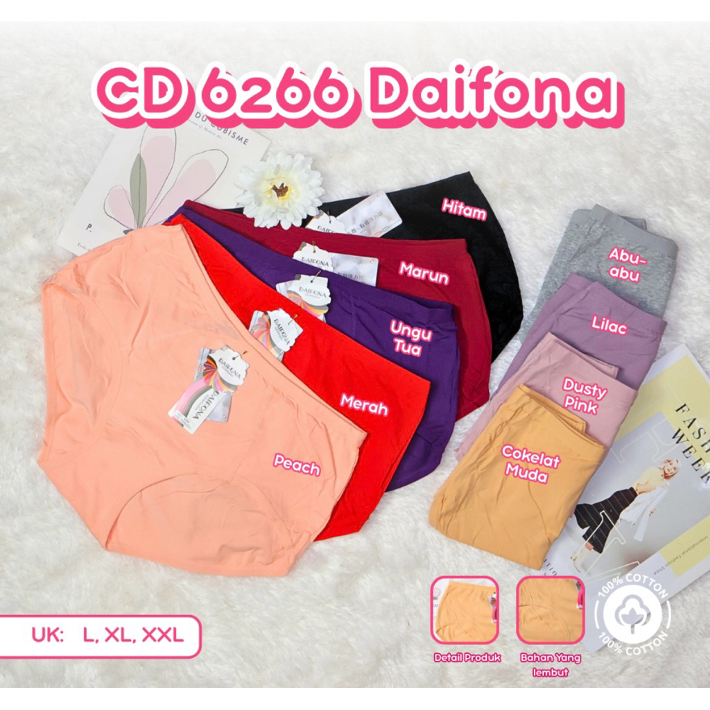 [Bundling 3 pcs] Daifona Celana dalam Wanita katun soft Daifona motif polos