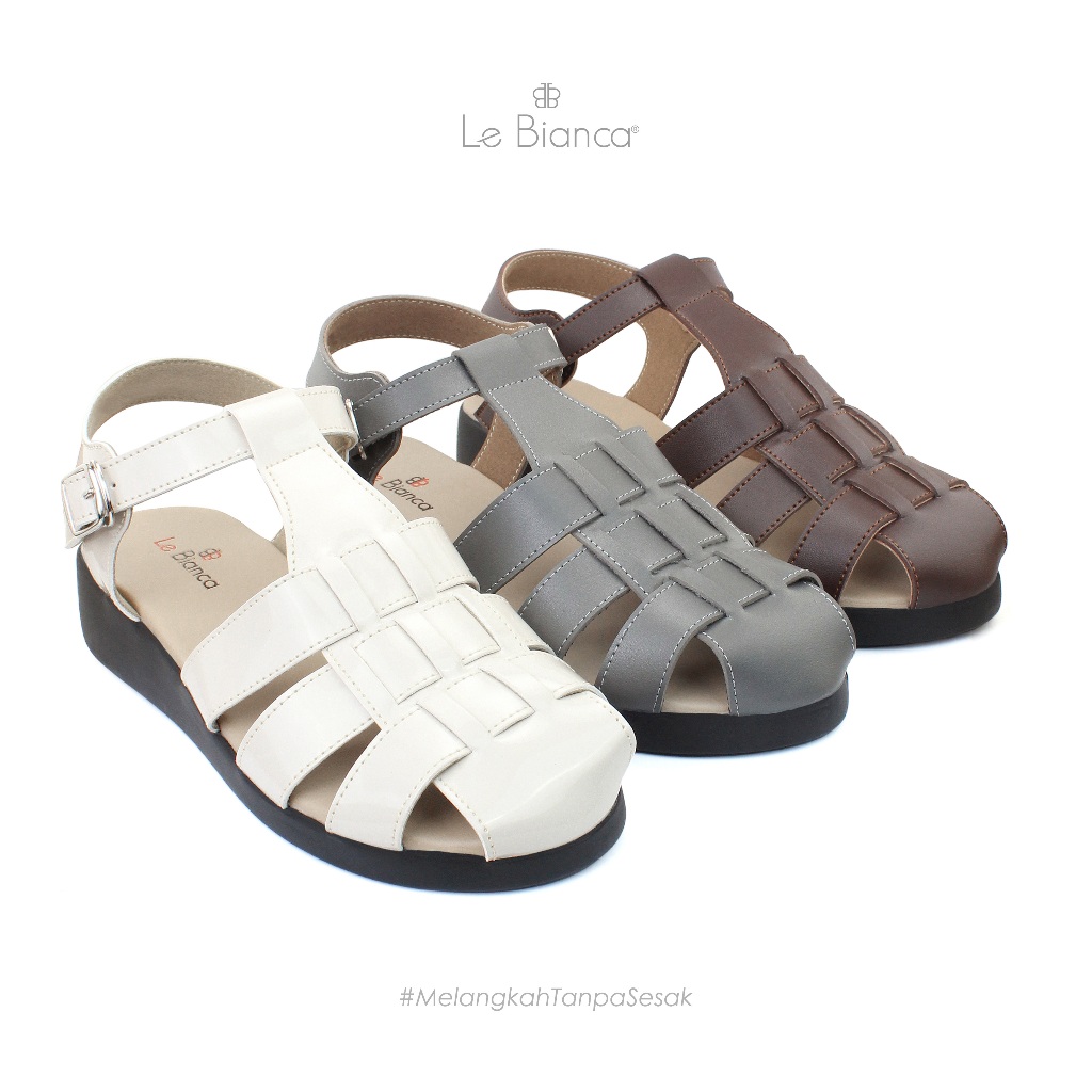 Le Bianca ALY 21-0900 Sepatu Sendal Wanita Flat Kulit Sintetis Ivory Tinggi Heel 3,5 cm Kasual
