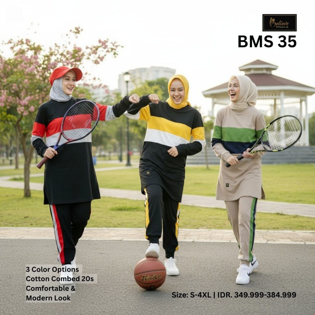 BMS 35 36 - Baju Setelan Stelan Olahraga Sepeda Wanita Cowok Laki Laki Perempuan Muslim Muslimah Bel