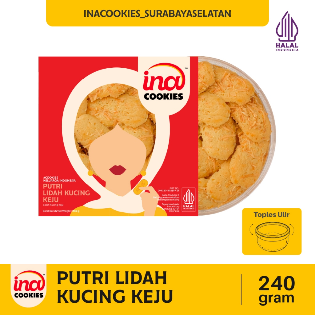Ina Cookies Lidah Kucing Keju - Kue Kering Tipis Krispi & Gurih - Original Bandung