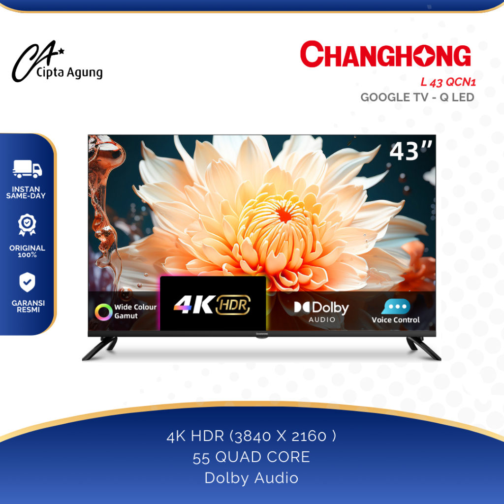 CHANGHONG 43 INCH 43QCN1 43 QCN 1 QLED TV 43 INCH CHANGHONG U43QCN1 UHD GOOGLE SMART DIGITAL TV CHAN