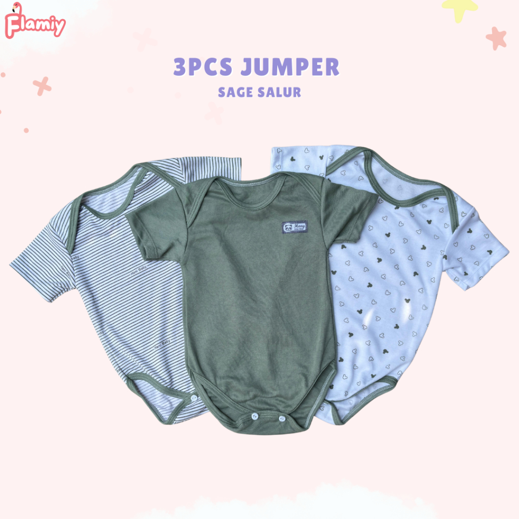 3pcs Baju Jumper Bayi Series Hijau Sage