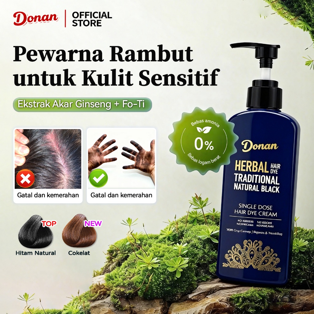 Donan semir rambut hitam tahan lama / cat rambut hitam /Pewarna Rambut Cepat Tanpa Bleaching Hair Co