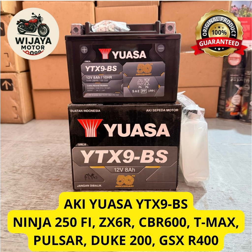 AKI YUASA YTX9-BS (NINJA 250, Motor 600cc+) ORIGINAL YUASA 100%