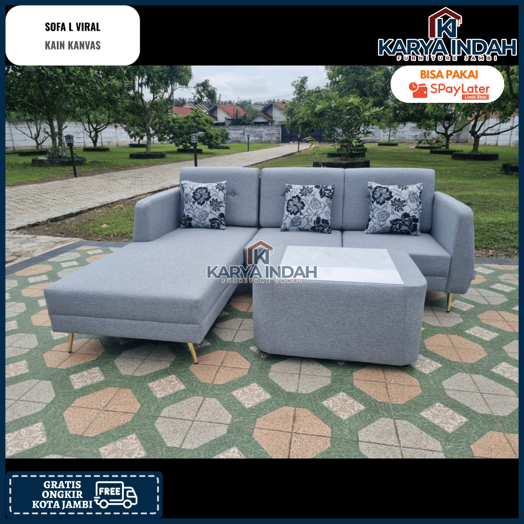 Kursi Tamu SOFA L VIRAL Kain KANVAS Modern Minimalis