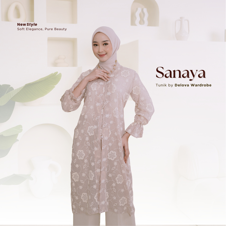 Delova Wardrobe - Sanaya Tunik Kurung Outer Raya Bordir Premium