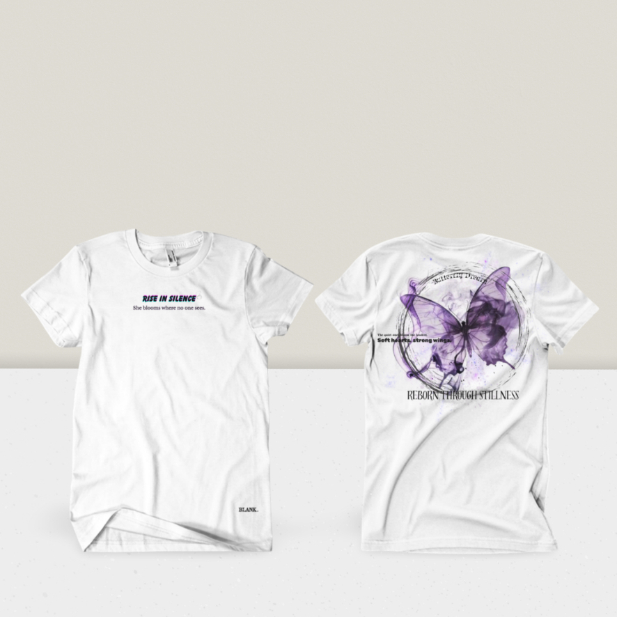 Kaos Unisex Butterfly Aesthetic | Rise in Silence – Reborn Through Stillness | T-Shirt Putih Premium