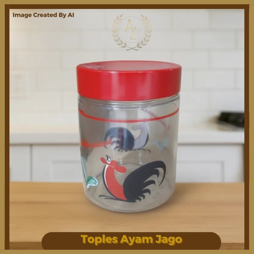 Toples Kaca Motif Ayam Jago Berukuran Kecil -1pcs / Toples Kaca makanan murah / Toples kaca + Tutup