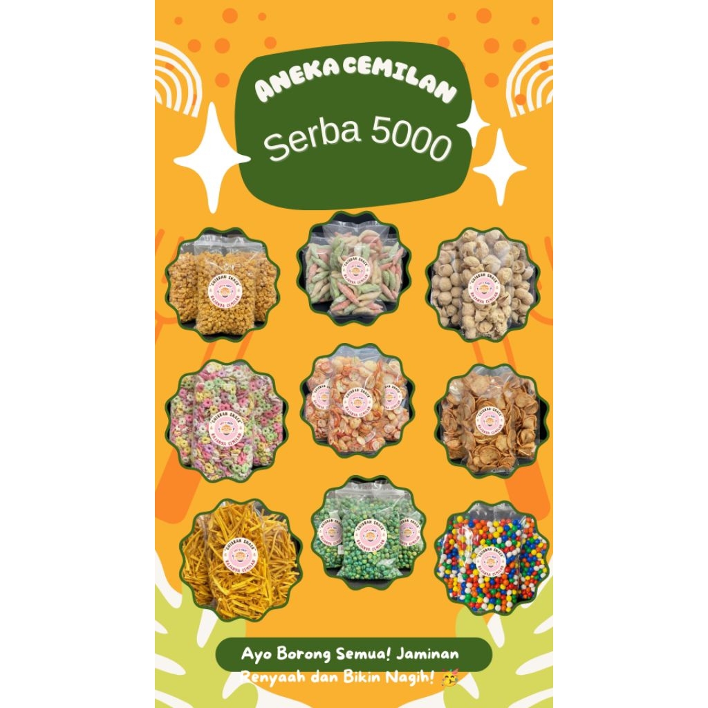 CEMILAN SNACK SERBA 5000
ASIN, PEDAS, MANIS, DAN ANEKA KACANG